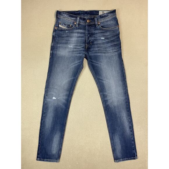 Diesel Jeans‎ Mens 27x30 Blue Tepphar Slim Carrot Button Fly Distressed Denim - Picture 1 of 14